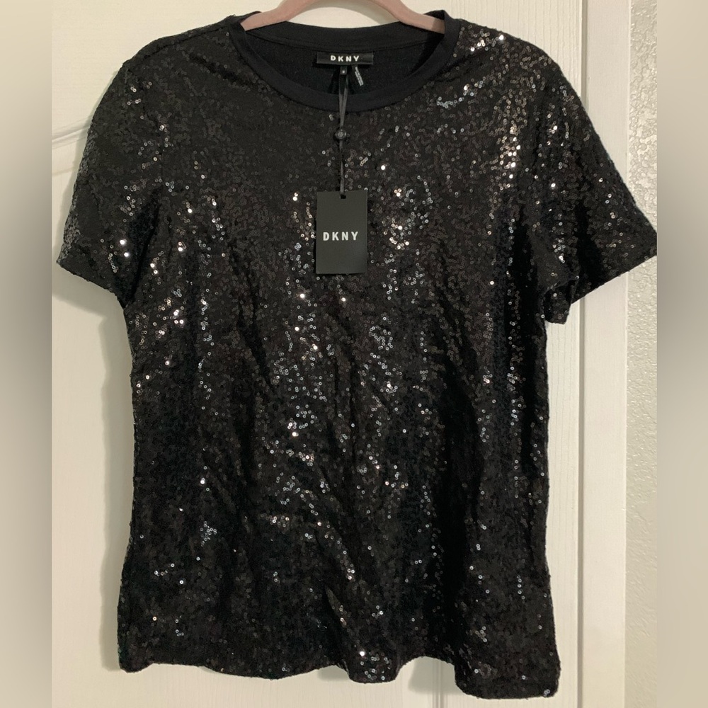 DKNY Black Sequin Short-Sleeve Tee